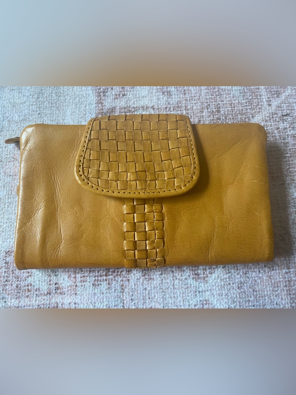 Woven Accent Mustard Leather Women's Wallet